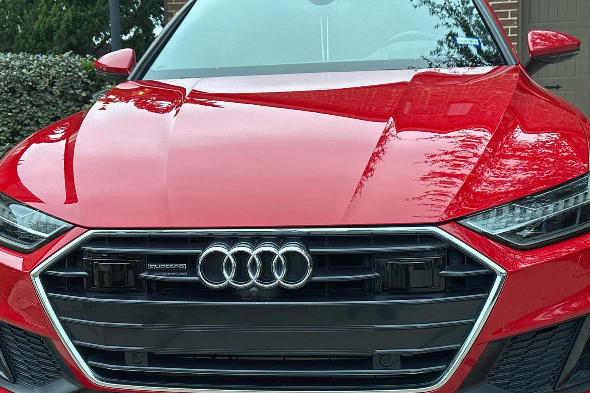 the front of a red car